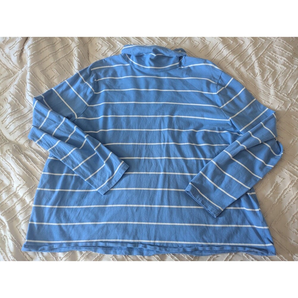 Talbots Tee Womens 3XP Blue White Striped Turtleneck Long Sleeve Stretch Top